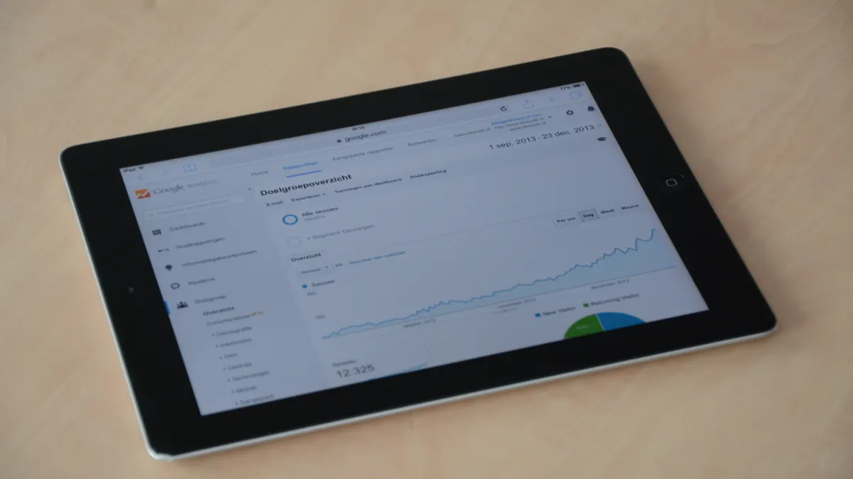 tablet displaying a web analytics report dashboard