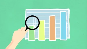 Illustration of a magnifying glass over bar chart