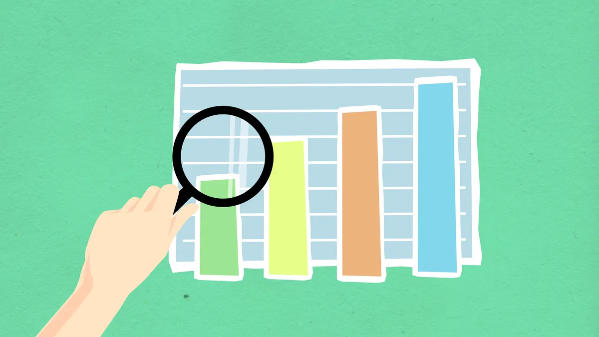 Illustration of a magnifying glass over bar chart